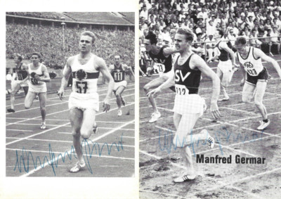 2 Autogramme Manfred Germar Olympa Bronze 1956, 57 Sportler des Jahres, ASV xyz