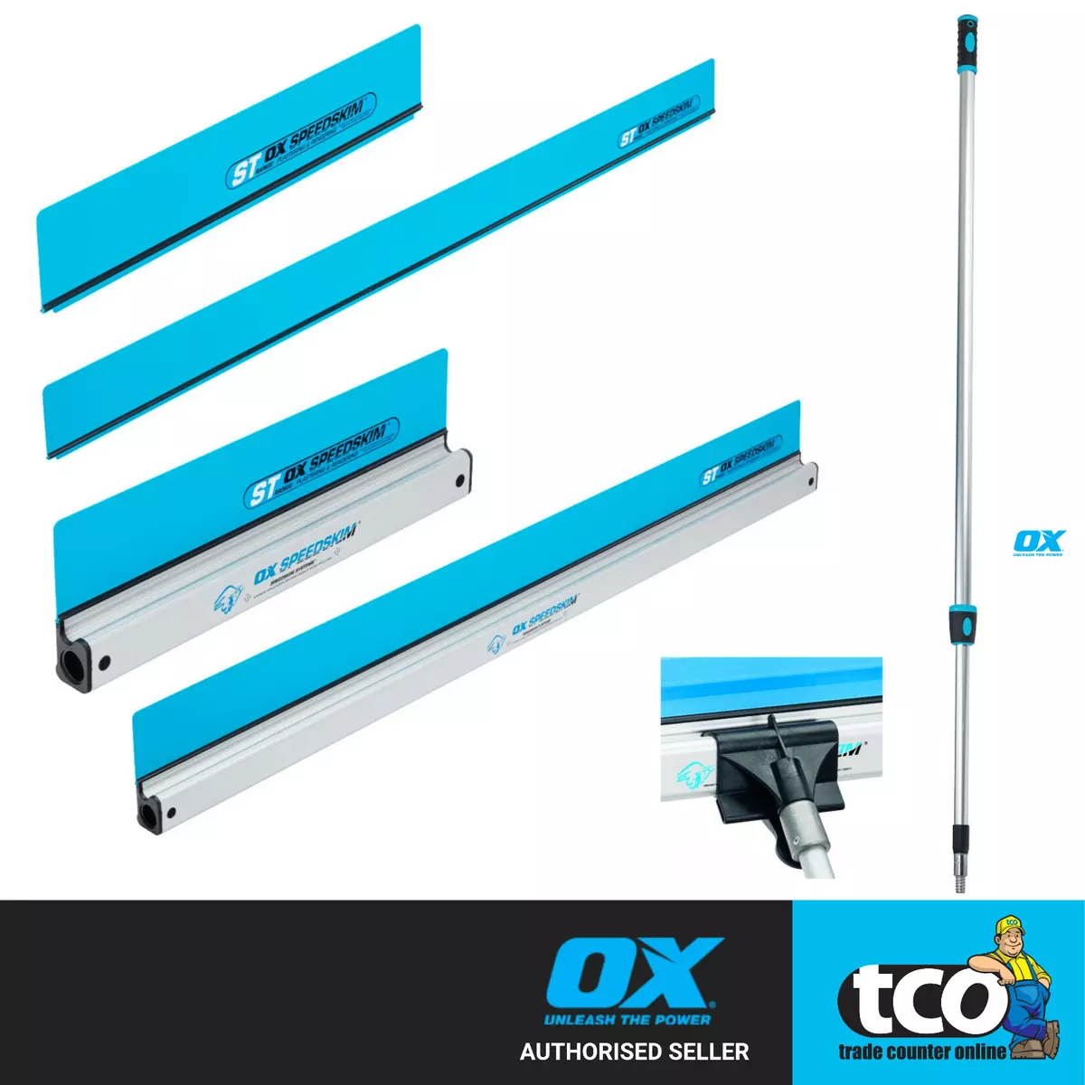 OX Speedskim Semi Flexible Blade Plastering Rule 450mm 600mm 1200m 1800mm Pole