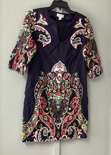 Ann Taylor Women’s Long Dress Tunic Size 0 Slit Neck Navy 3/4 Sleeve Pull On