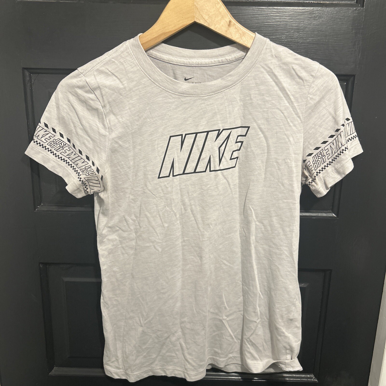 Nike Women’s Gray Dri-fit Shirt With Logo On Sleeves Size S