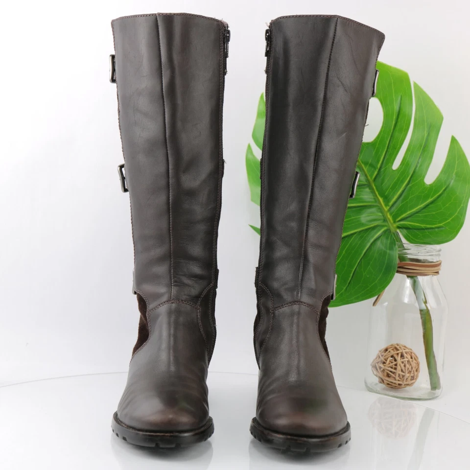 Bota Ecco Mujer Esmeralda Talla 37 6 Marrón Cuero Gamuza Alta Moto Triple Hebilla Foto 2 de 4