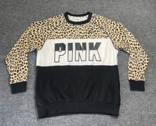 PINK Victorias Secret Leopard/Cheetah Crew Neck Small Sweater Shirt Pockets RARE