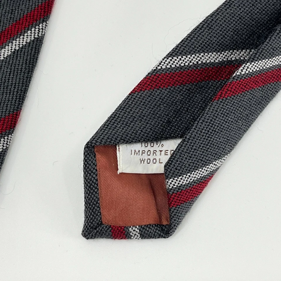 100% Wool Tie Men's Necktie Gray Red White Stripe Windsor Shirt Company - Image 3 of 4
