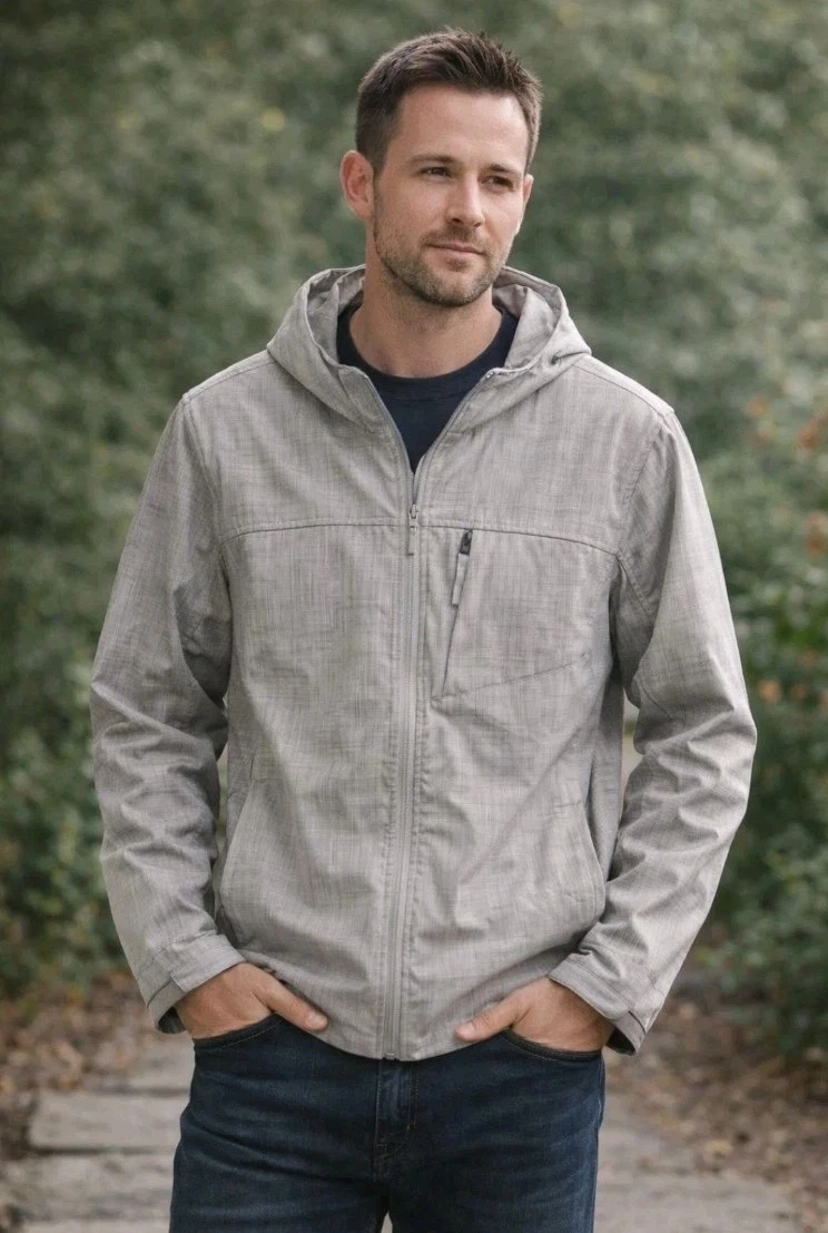 Free Tech Men’s Lightweight Hooded Jacket Gray Full Zip Windbreaker Size Xl