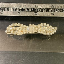 Vintage Rhinestone Bow Barrette Silver Tone Sparkling Hair Clip Made in Taiwan