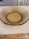Vintage Amber Depression Glass Peacock and Rose Etched Flared Console Bowl 12"