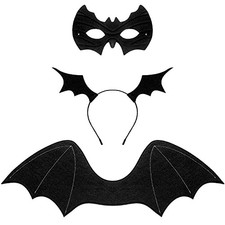 3 Pcs Halloween Bat Costume Kids Set Black Headband Mask Wings