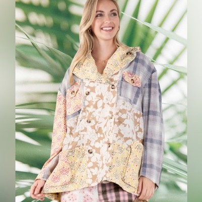 NWT Large BlueVelvet Boho Patchwork Detail Jacket