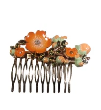 Disney Store London Enameled Hair Comb Orange Floral Gold Tone Fairy Princes