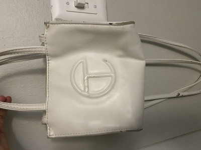 Telfar Mini Shopping Bag White Crossbody Strap Logo Magnetic Closure