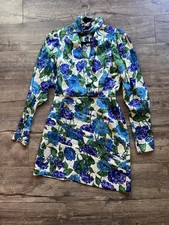 Ronny Kobo Satin Mockneck Mini Dress Small Floral Asymmetrical