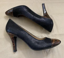 Sofft Black Leather Leopard Animal Print Snake Scale Pump Heels 10 NEW