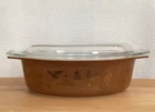 Vintage Pyrex Early American Oval 2.5 Qt. Casserole Dish 045 Brown/Gold With Lid