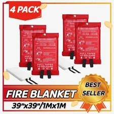 4 PACK FIRE BLANKET Fiberglass Hero Emergency Home Retardant Prepared-39''x39''~