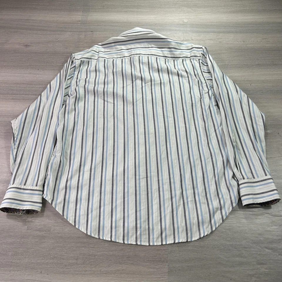 Camisa Robert Graham Para Hombres 2XL Azul Blanco Rayas Manga Larga Botones Paisley Foto 2 de 4