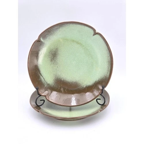 Frankoma Pottery Plainsman Green Set: 2 Luncheon Plates 5FS 1980-2000