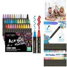 Dual Tip Acrylic Paint Markers - Water-Based, Acid-Free, Versatile Use