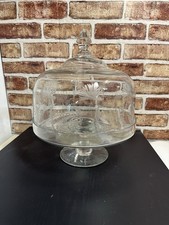 Vtg Princess House ? Lg Clear Etched Glass Pedestal Cake Stand Dome Lid Display