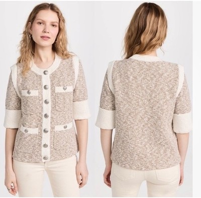 Veronica Beard Kaufman Knit Jacket In Ivory Brown Size XS Cardigan