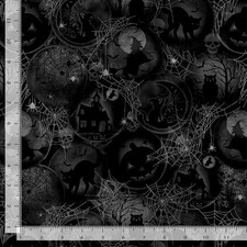 Halloween Fabric Wicked Spooky Globe Scene Gray Timeless Treasures YARD