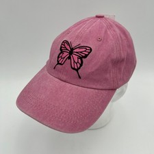 Girls Pink Butterfly Cap Youth Adjustable Strapback Cute Hat Casual
