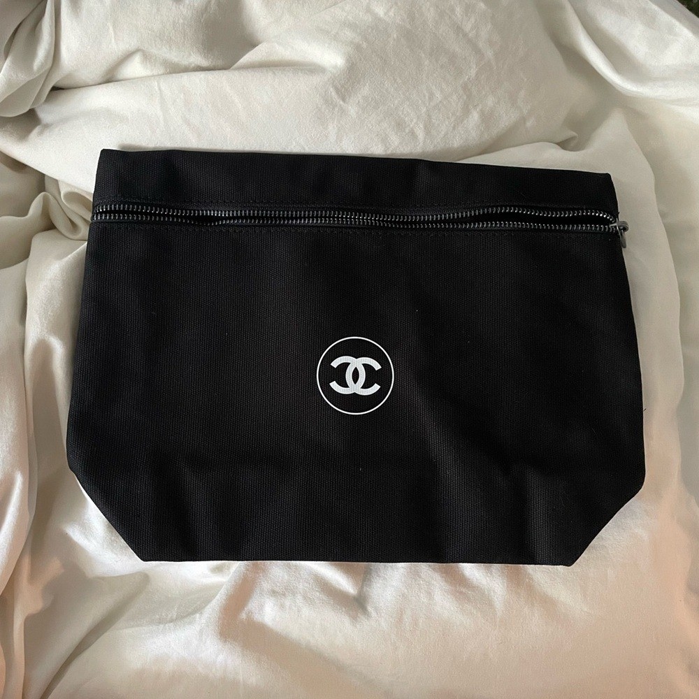 Chanel Beaute Black Canvas Cosmetic Makeup Pouch Clutch Bag