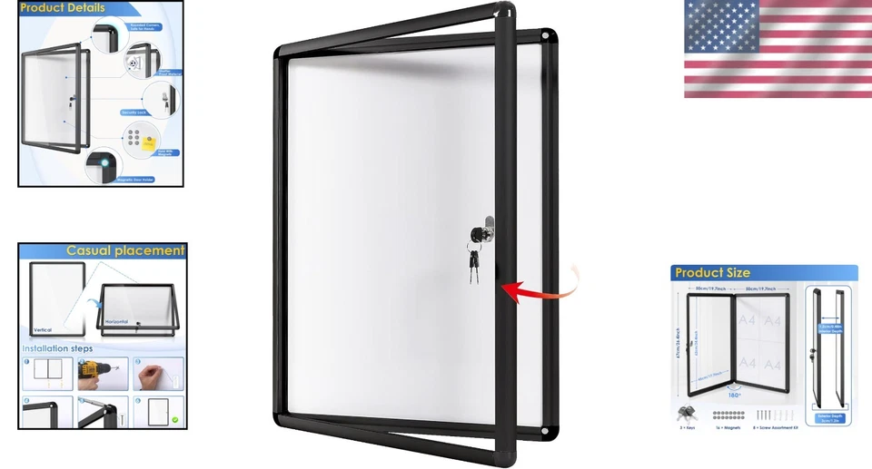 Lockable Magnetic Bulletin Board with Acrylic Door - 26x20 Inches, Black Frame - Image 2 of 4