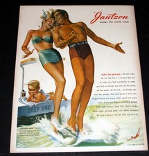 1947 OLD MAGAZINE PRINT AD, JANTZEN SUITS MAKE THE WORLD SWIM, TAKE THE PLUNGE 