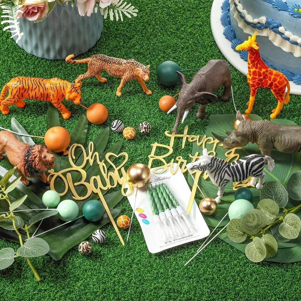 42 Pcs Safari Jungle Animal Cake Toppers Wild One Zebra Lion Giraffe Elephant... - Image 3 of 4