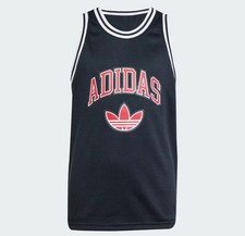 NEW ADIDAS Boys ORIGINALS TANK TOP Jersey Sz L JW1983 BLACK Red Trefoil Logo 45
