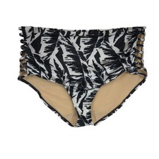 Swim by Cacique Women 18 High Waist Bikini Bottoms Black White Palm Leaf Strappy