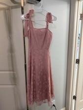 SHEIN Pink Polka Dot Mesh Midi Dress Square Neck Strappy Bow Zip S