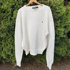 Vintage Polo Ralph Lauren Sweater Men's White 100 Cotton Knit Pony Size Large