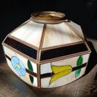 Vtg Tiffany Style Stained Glass Tulip Flower Hanging Swag Lamp Shade GLOWS 🧡