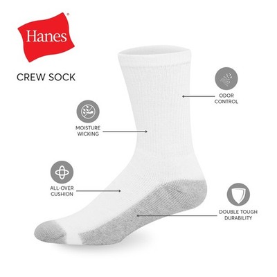 Hanes Men s Double Tough Crew Socks 12-Pack   Durable Everyday Cushioned Socks