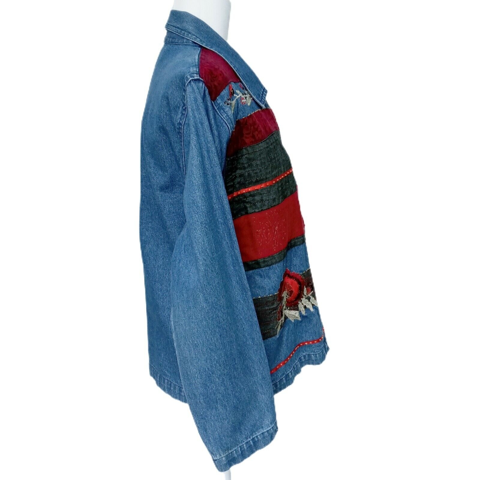 Vintage Patchwork Jean Jacket Blazer Embroidered … - image 5