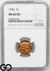 1946 Lincoln Cent Wheat Penny, Lustrous RED, NGC MS 66 RD