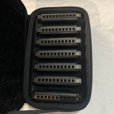 Hohner Piedmont Blues 7 Piece Harmonica Set Black Gold With Case