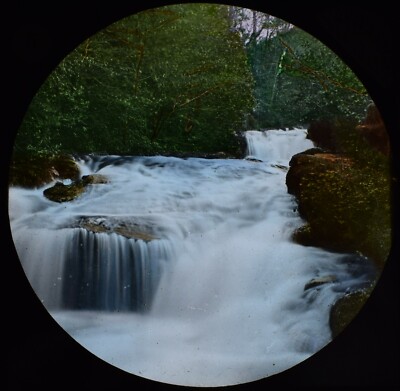 Glas magische Laterne Dia WATERSMEET FALLS RIVER LYN C1889 VIKTORIANISCHES FOTO DEVON