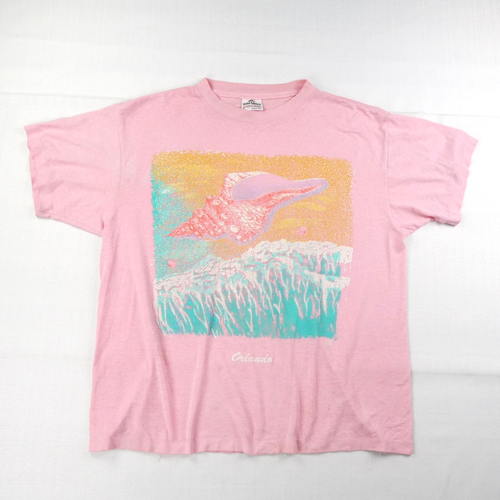 Vintage Florida T Shirt 80s Large Pink Paper Thin Orlando Seashell Burnout Puff - Picture 15 of 16