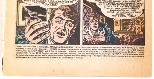 MARVEL COMICS CRYPT OF SHADOWS 14 THE THING THAT CREEPS 1974 - Picture 4 of 4