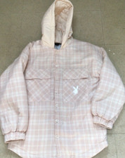 Nwt Playboy Pink Plaid Ex’s Grunge Puffer Hooded M/l Jacket