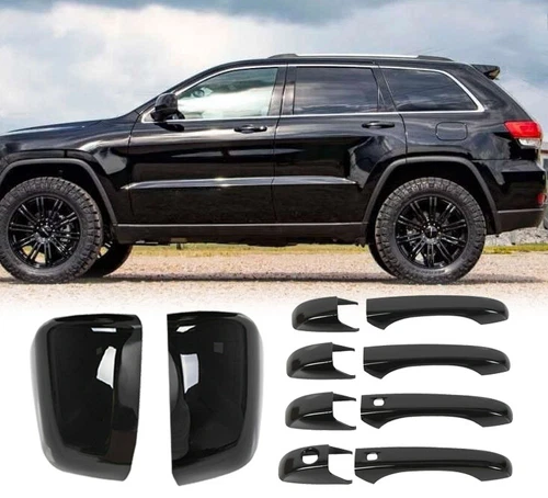 For Jeep Grand Cherokee & Dodge Durango Black Mirror Covers +Door Handle Covers