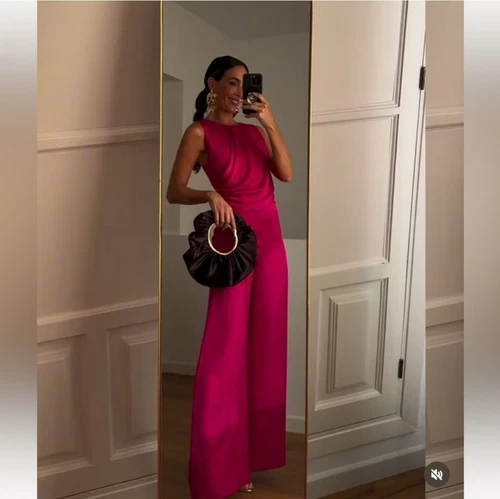 New with tags ZARA GATHERED WAIST SATIN EFFECT JUMPSUIT SIZE L