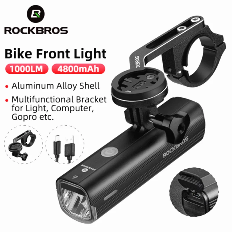 ROCKBROS Bicycle Front Light 1000 Lumen Cycling Gopro Mount USB Bike  Headlight