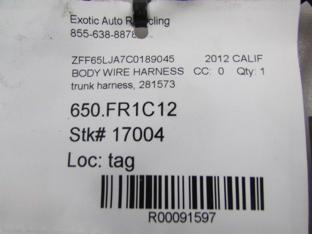 Ferrari California, Trunk Wire Harness, Used, P/N 281573