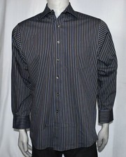 Michael Kors Mens Dress Shirt Sz Large 16 32/33 Long Sleeve Button Up Brown Stri
