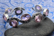 925 Sterling Silver Pink Topaz Gemstone Jewelry Cuff Bracelet Size-ADJ"