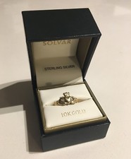 10K Yellow Gold Sterling Silver Claddagh Solvar Ireland Women s Ring Size 6.5