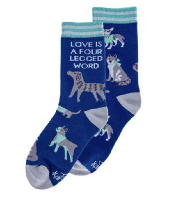 SAOLA KARMA GIFTS SOCKS ~ Dogs LOVE IS A FOUR LEGGED WORD ~ Women’s ONLY PAIR ON eBay!